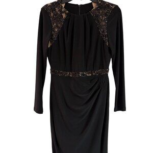 Lauren Ralph Lauren Dress Women's 4 Petite Black Lace Sequin Ruched Cocktail EUC